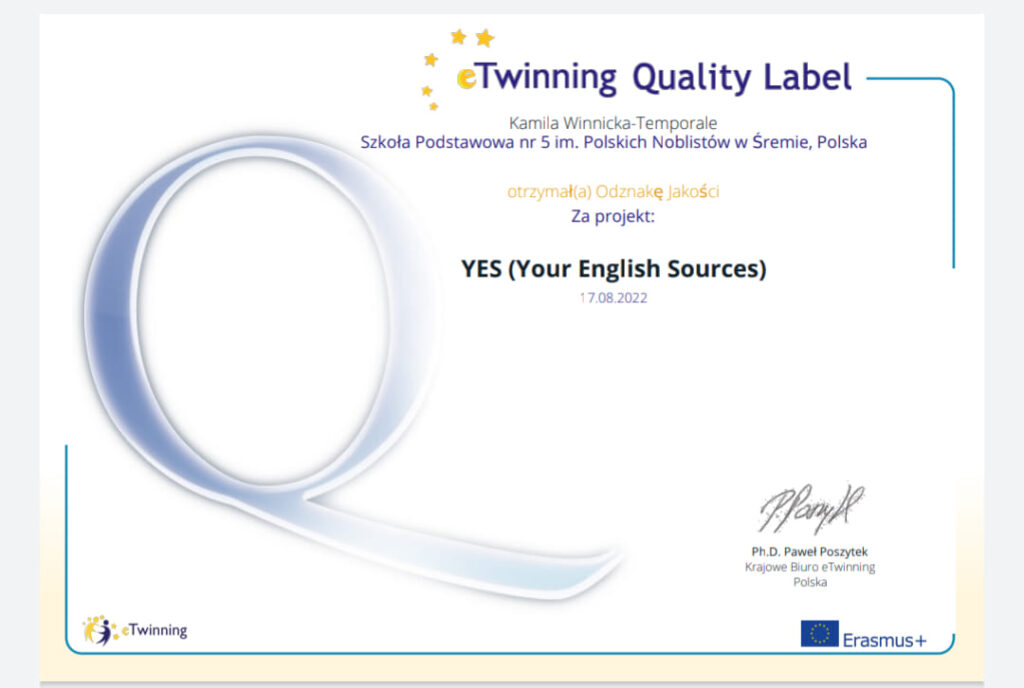 Zaświadczenie eTwinning Quality Label